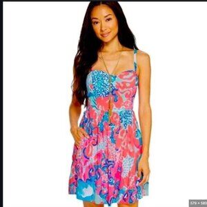Womens Lilly Pulitzer Christine Sun Dress Coral Reef I'm So Jelly Tropical sz 2
